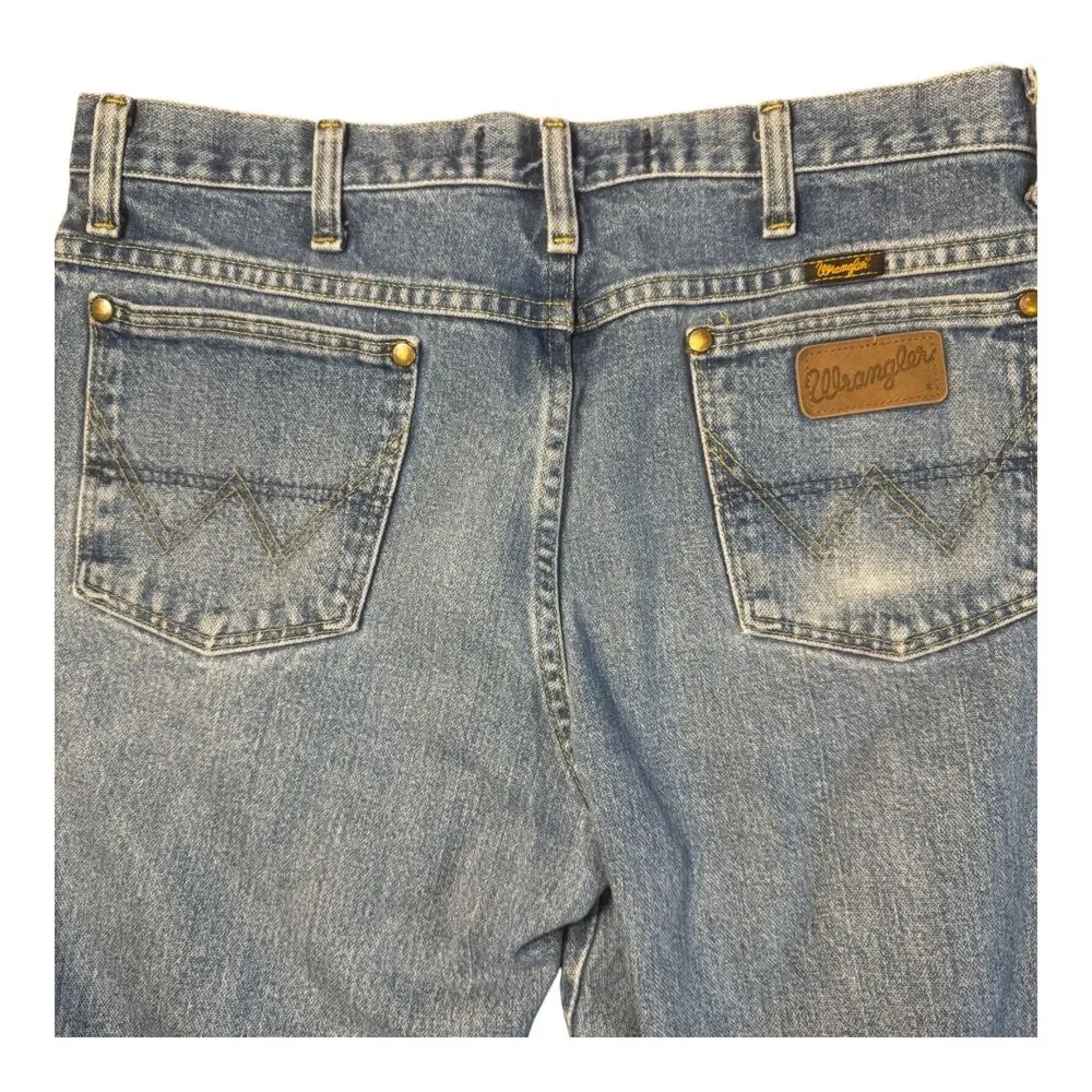 Wrangler George Straight Slim Cowboy Cut ‎ Blue Jeans Mens 34x30 Western STAINS